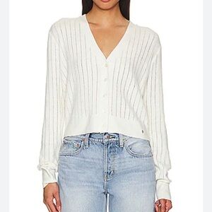 NWT Anine Bing Hazel Striped Cardigan Button Down Sweater in Ivory / Cream